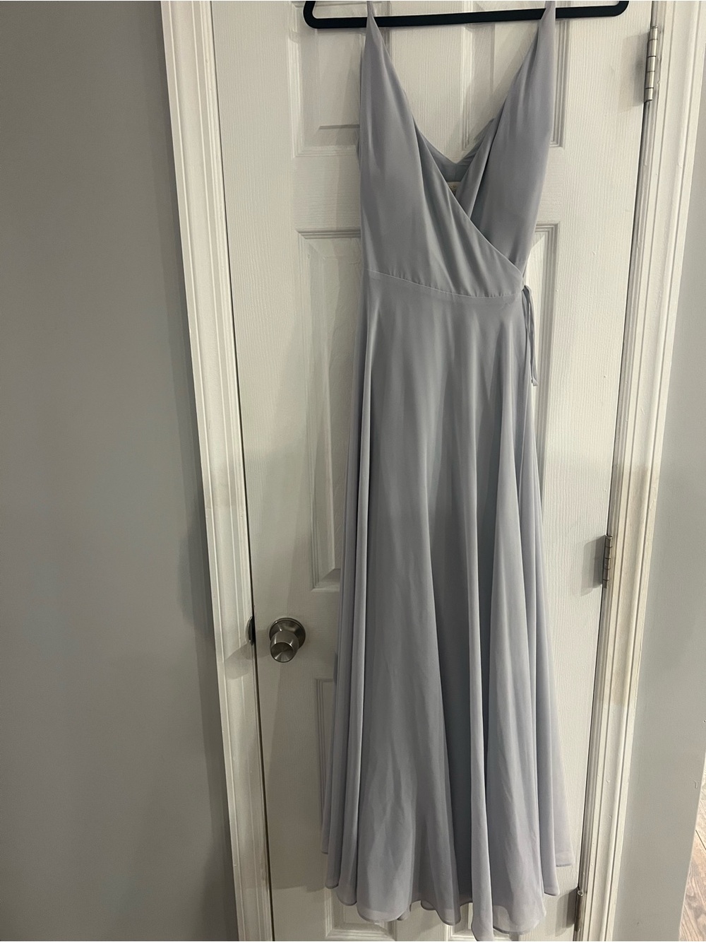 Jenny Yoo Elegant Light Gray Wrap Maxi Dress